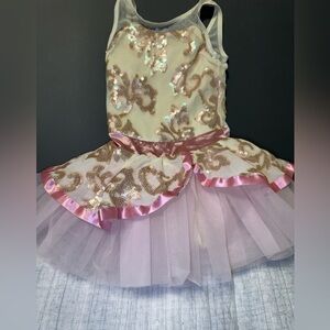 Weissman Pink and Gold Sequin Kids Dance Costume